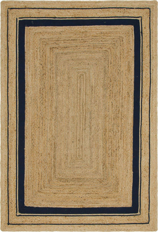 Natural and Navy Blue 6' 1 x 9' Braided Jute Rectangle Rug
