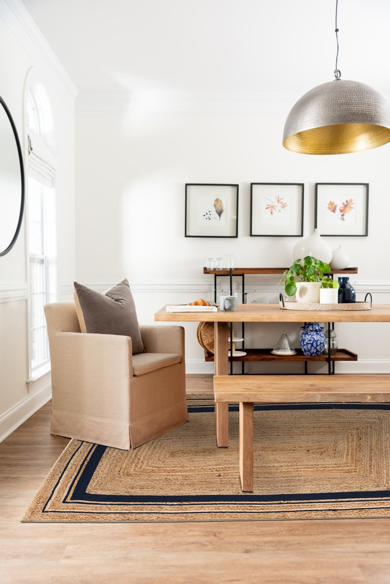 Natural and Navy Blue 2' x 3' 1 Braided Jute Rectangle Area Rug 100% Jute Hand Braided Natural Eco-Friendly Boho Style Carpet for Living Rooms Dining Office Space Dorms for Sale at Rug Engine