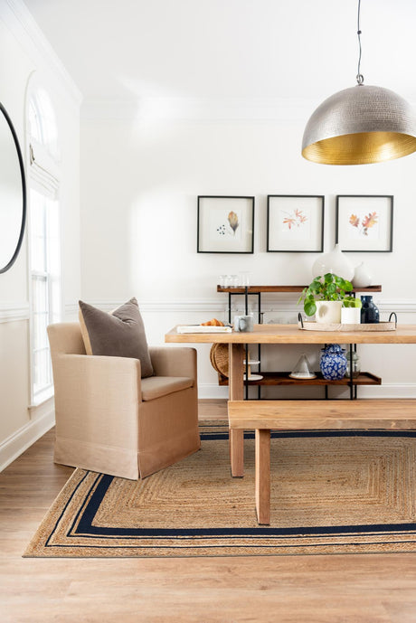 Natural and Navy Blue 2' x 3' 1 Braided Jute Rectangle Area Rug 100% Jute Hand Braided Natural Eco-Friendly Boho Style Carpet for Living Rooms Dining Office Space Dorms for Sale at Rug Engine