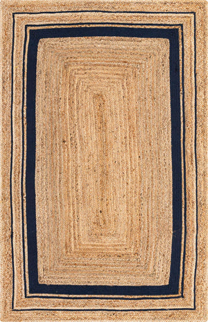 Natural and Navy Blue 5' 1 x 8' Braided Jute Rectangle Rug