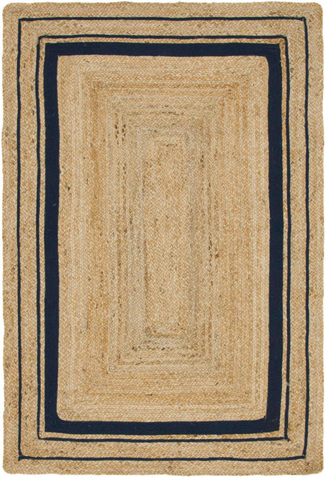 Natural and Navy Blue 4' 1 x 6' 1 Braided Jute Rectangle Rug