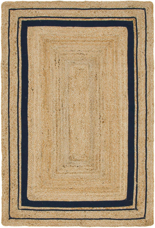 Natural and Navy Blue 4' 1 x 6' 1 Braided Jute Rectangle Rug