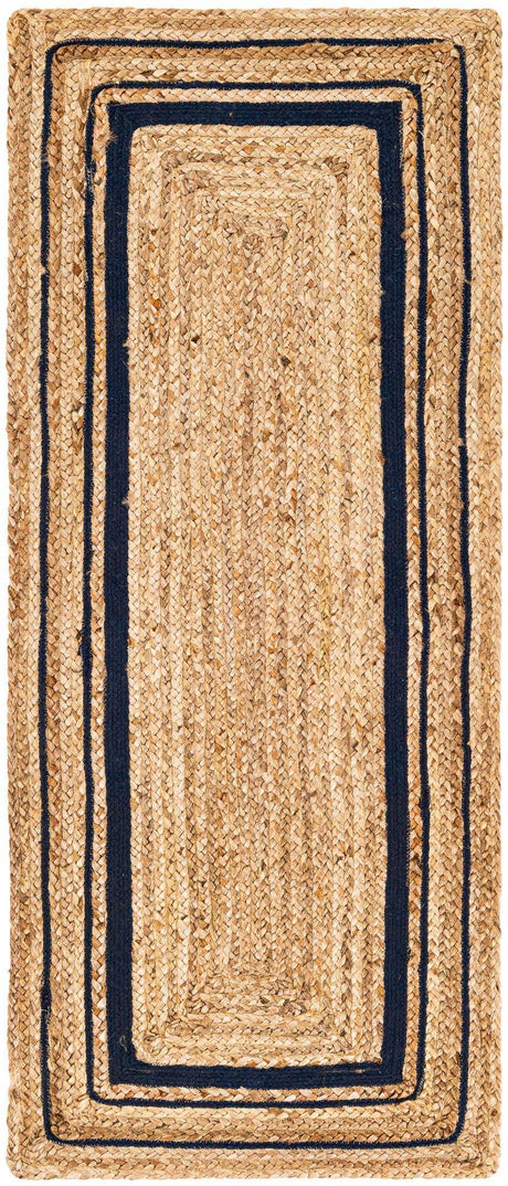 Natural and Navy Blue 2' 6 x 6' 1 Braided Jute Runner Rug