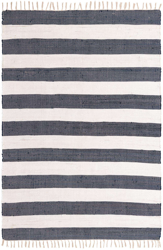 Navy Blue 6' 1 x 9' Chindi Rag Rectangle Area Rug 100% Cotton All Natural Eco-Friendly Carpet Mat Decor for Homes for Sale at Rug Engine