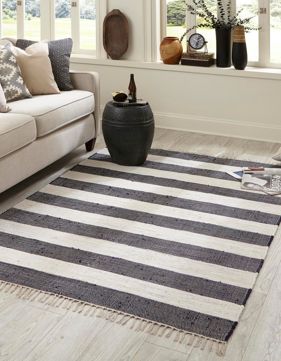 Navy Blue 3' 1 x 5' 1 Chindi Rag Rectangle Area Rug 100% Cotton All Natural Eco-Friendly Carpet Mat Decor for Homes for Sale at Rug Engine