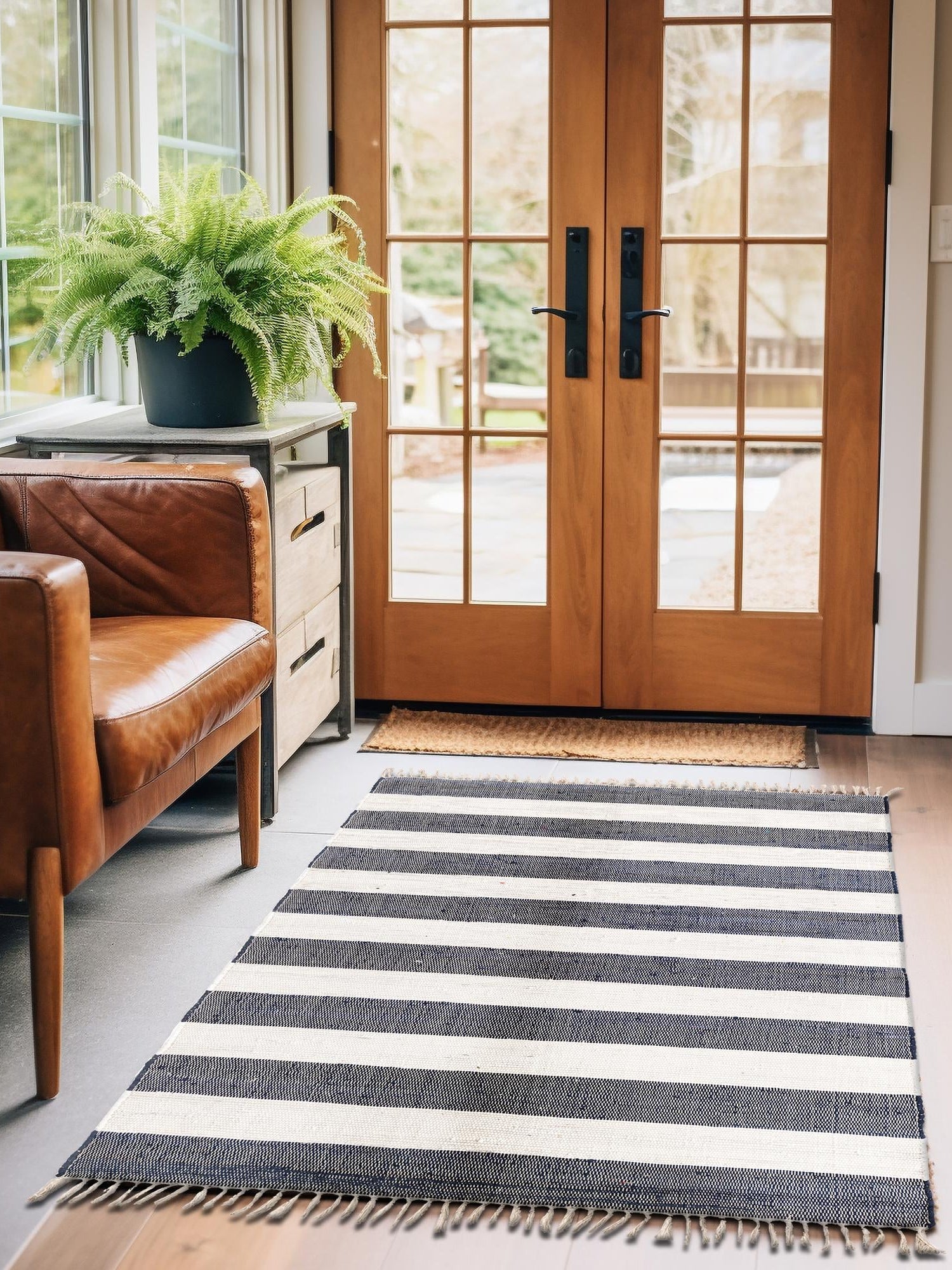 Navy Blue 7' 10 x 11' Chindi Rag Rectangle Area Rug 100% Cotton All Natural Eco-Friendly Carpet Mat Decor for Homes for Sale at Rug Engine