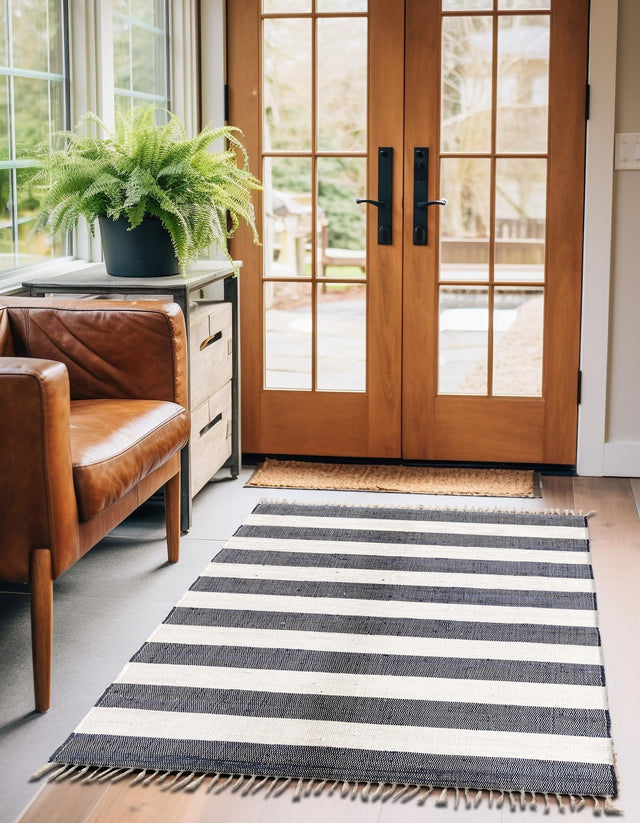 Navy Blue 7' 10 x 11' Chindi Rag Rectangle Area Rug 100% Cotton All Natural Eco-Friendly Carpet Mat Decor for Homes for Sale at Rug Engine