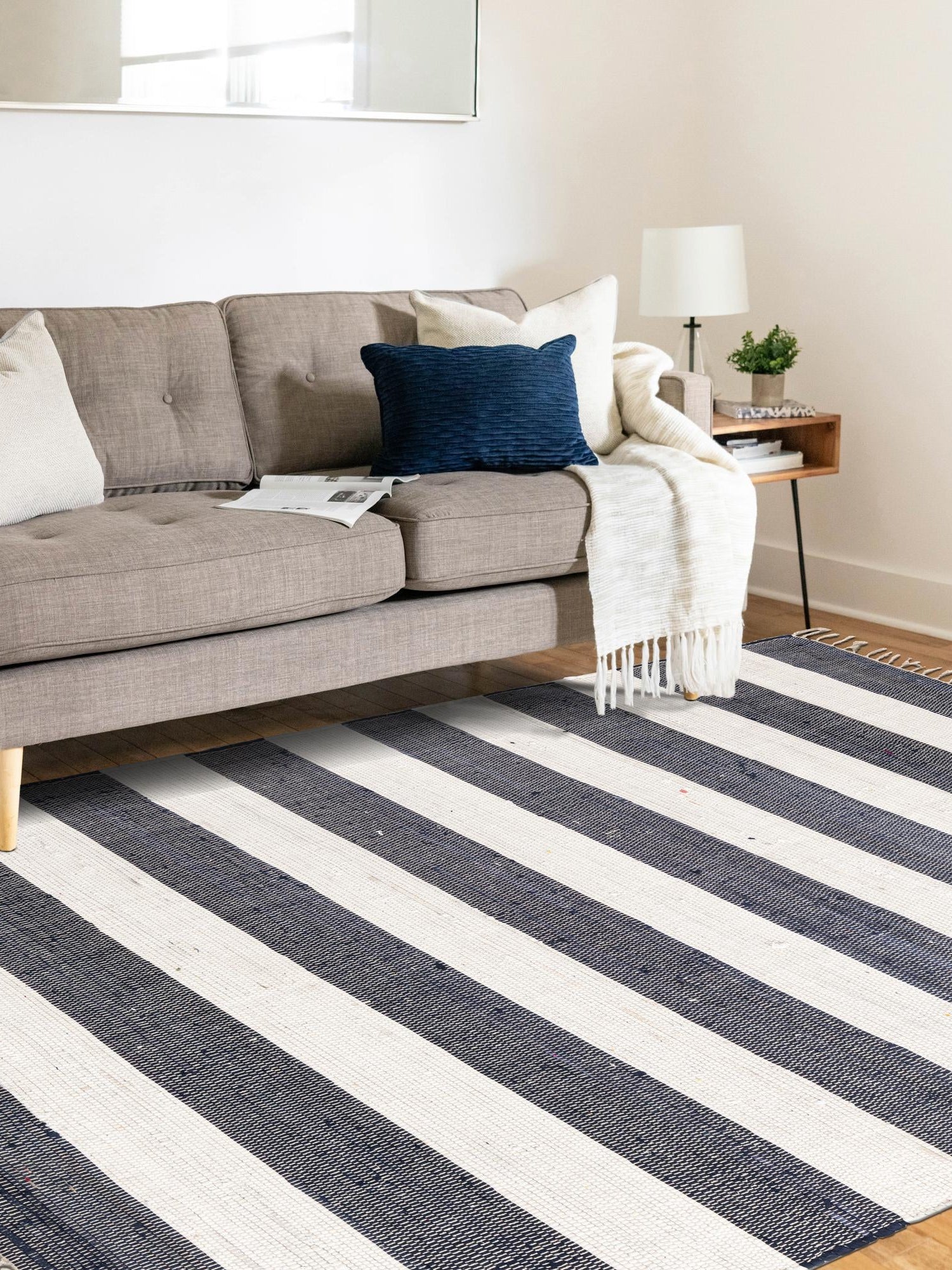 Navy Blue 7' 10 x 11' Chindi Rag Rectangle Area Rug 100% Cotton All Natural Eco-Friendly Carpet Mat Decor for Homes for Sale at Rug Engine