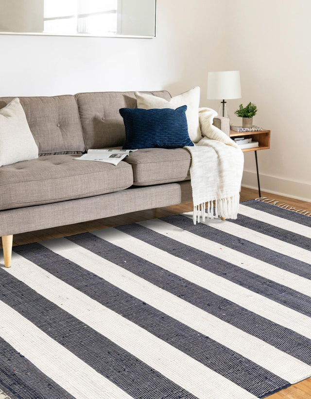 Navy Blue 5' 1 x 8' Chindi Rag Rectangle Area Rug 100% Cotton All Natural Eco-Friendly Carpet Mat Decor for Homes for Sale at Rug Engine