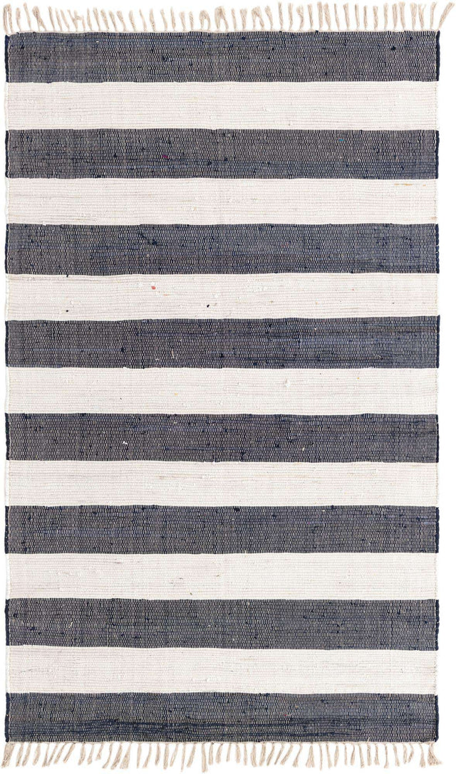 Navy Blue 5' 1 x 8' Chindi Rag Rectangle Area Rug 100% Cotton All Natural Eco-Friendly Carpet Mat Decor for Homes for Sale at Rug Engine