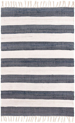 Navy Blue 4' 1 x 6' 1 Chindi Rag Rectangle Area Rug 100% Cotton All Natural Eco-Friendly Carpet Mat Decor for Homes for Sale at Rug Engine