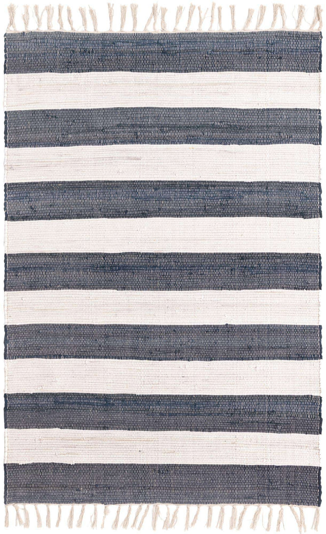 Navy Blue 4' 1 x 6' 1 Chindi Rag Rectangle Area Rug 100% Cotton All Natural Eco-Friendly Carpet Mat Decor for Homes for Sale at Rug Engine