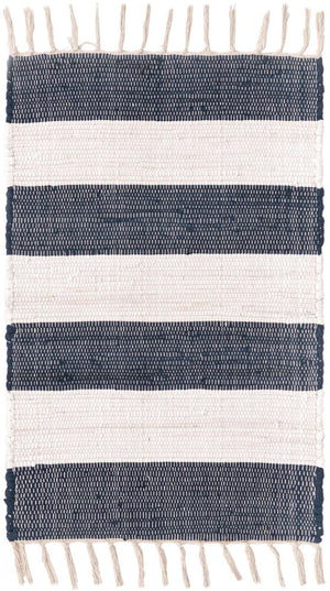 Navy Blue 2' x 3' 1 Chindi Rag Rectangle Area Rug 100% Cotton All Natural Eco-Friendly Carpet Mat Decor for Homes for Sale at Rug Engine