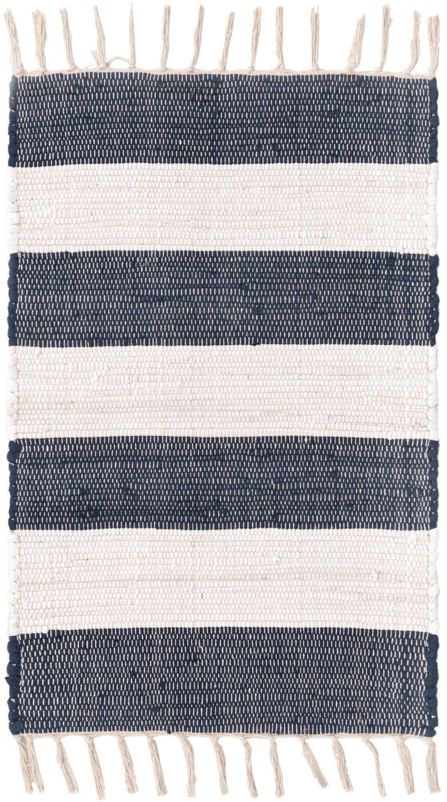 Navy Blue 2' x 3' 1 Chindi Rag Rectangle Area Rug 100% Cotton All Natural Eco-Friendly Carpet Mat Decor for Homes for Sale at Rug Engine