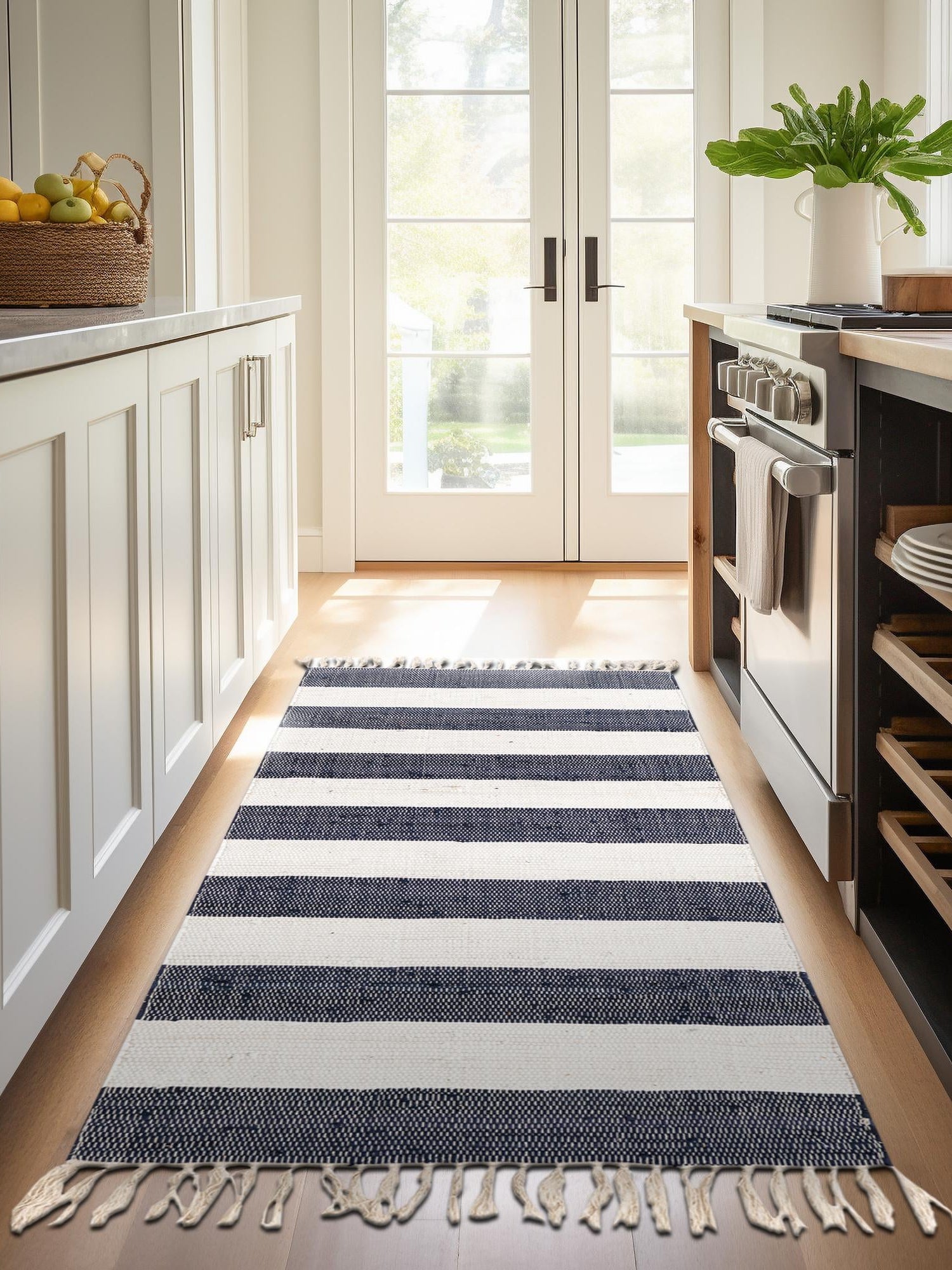 Navy Blue 2' 6 x 16' 5 Chindi Rag Runner Area Rug 100% Cotton All Natural Eco-Friendly Carpet Mat Decor for Homes for Sale at Rug Engine