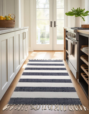 Navy Blue 2' 6 x 16' 5 Chindi Rag Runner Area Rug 100% Cotton All Natural Eco-Friendly Carpet Mat Decor for Homes for Sale at Rug Engine