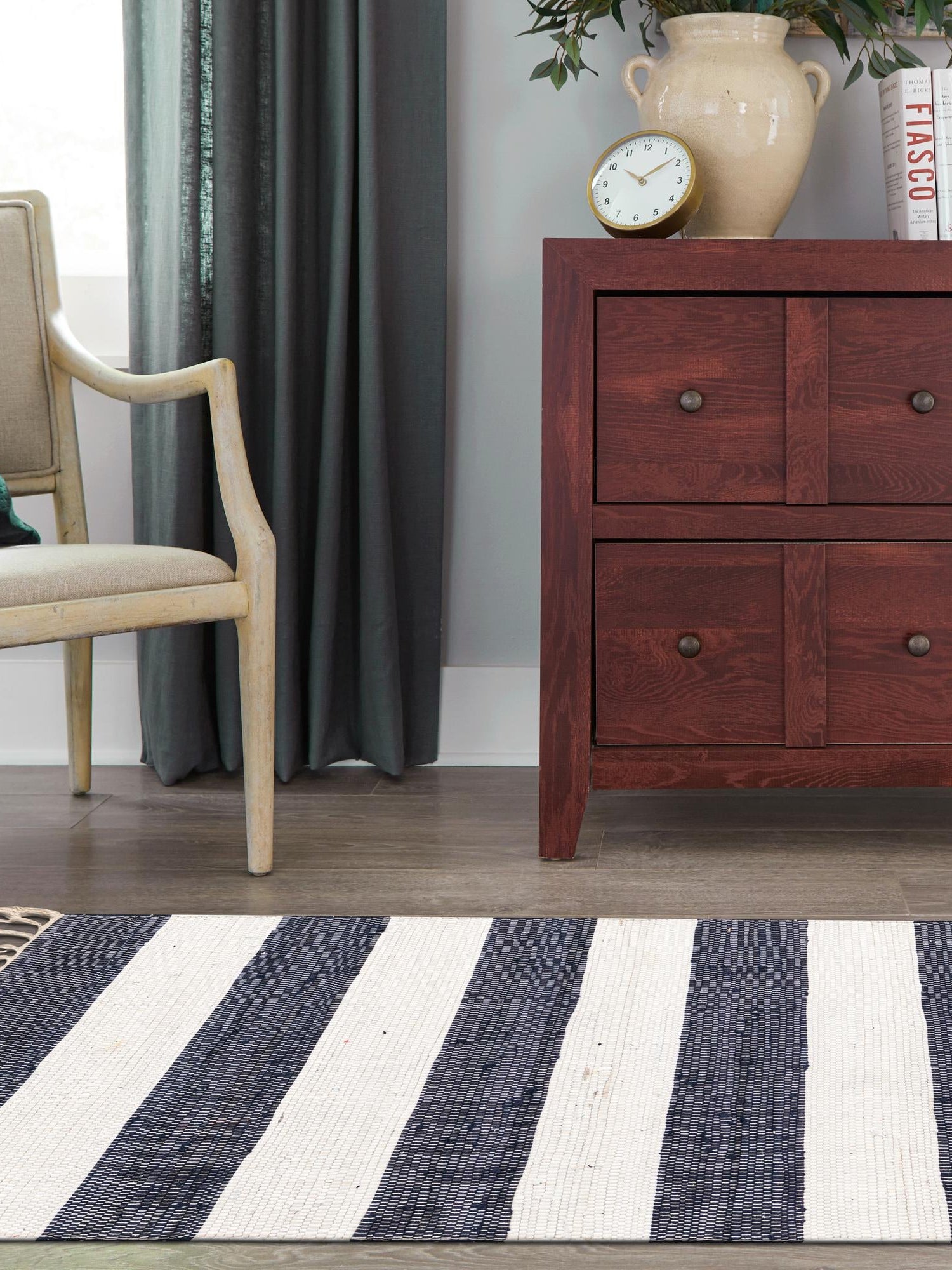 Navy Blue 2' 6 x 16' 5 Chindi Rag Runner Area Rug 100% Cotton All Natural Eco-Friendly Carpet Mat Decor for Homes for Sale at Rug Engine