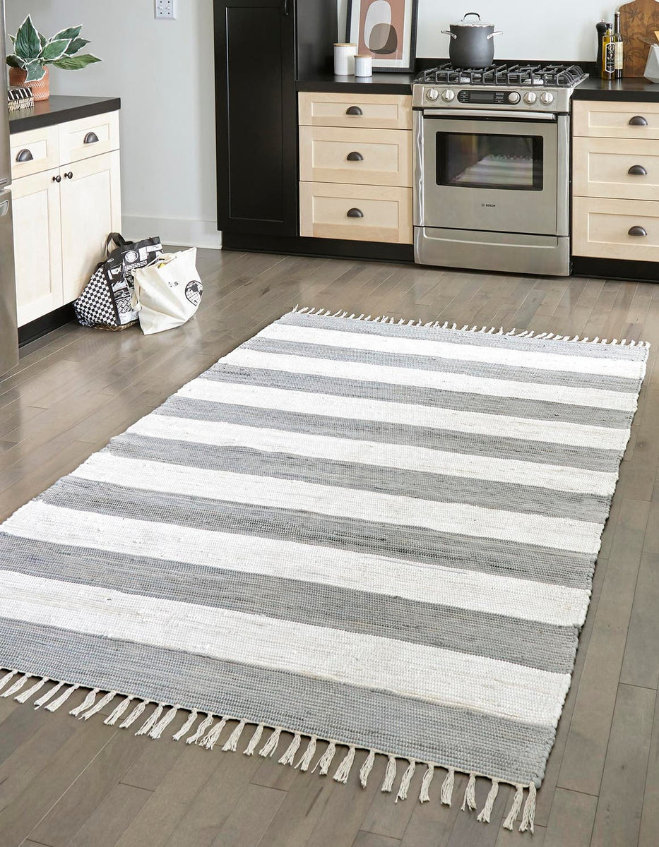 Gray 8' x 10' Chindi Rag Rectangle Area Rug 100% Cotton All Natural Ec ...