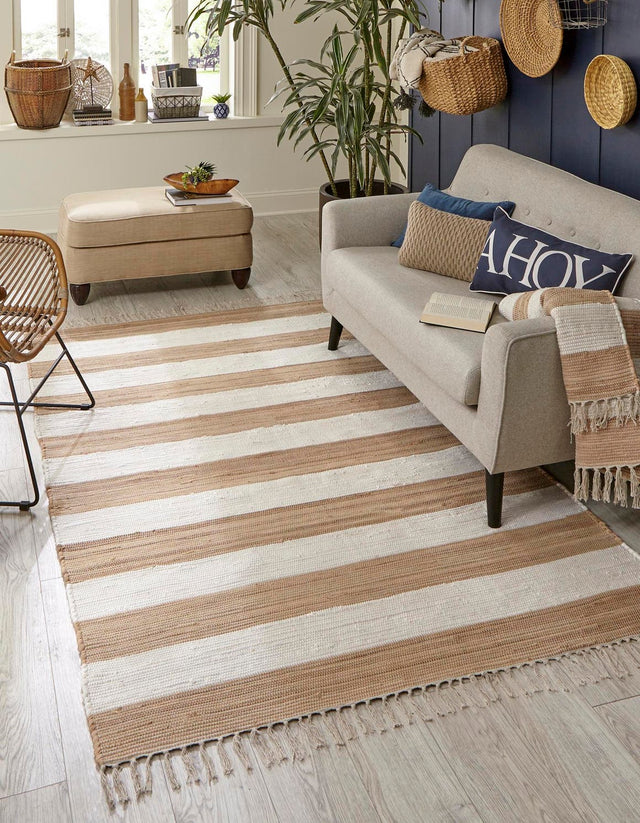 Beige 6' 1 x 9' Chindi Rag Rectangle Area Rug 100% Cotton All Natural Eco-Friendly Carpet Mat Decor for Homes for Sale at Rug Engine