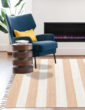 Beige 6' 1 x 9' Chindi Rag Rectangle Area Rug 100% Cotton All Natural Eco-Friendly Carpet Mat Decor for Homes for Sale at Rug Engine