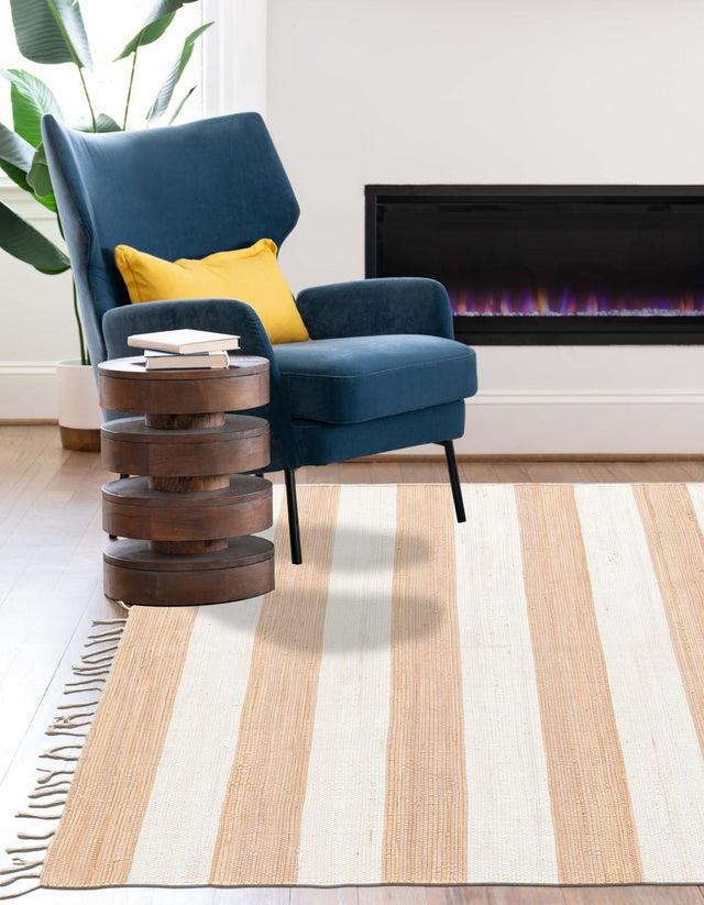 Beige 6' 1 x 9' Chindi Rag Rectangle Area Rug 100% Cotton All Natural Eco-Friendly Carpet Mat Decor for Homes for Sale at Rug Engine