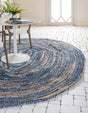 Blue and Natural 8' x 10' Braided Chindi Oval Rug