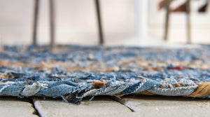 Blue and Natural 3' 3 x 5' 1 Braided Chindi Oval Rug