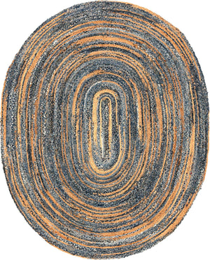 Blue and Natural 8' x 10' Braided Chindi Oval Rug