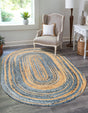 Blue and Natural 5' 1 x 8' Braided Chindi Oval Rug