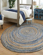 Blue and Natural 3' 3 x 3' 3 Braided Chindi Round Rug