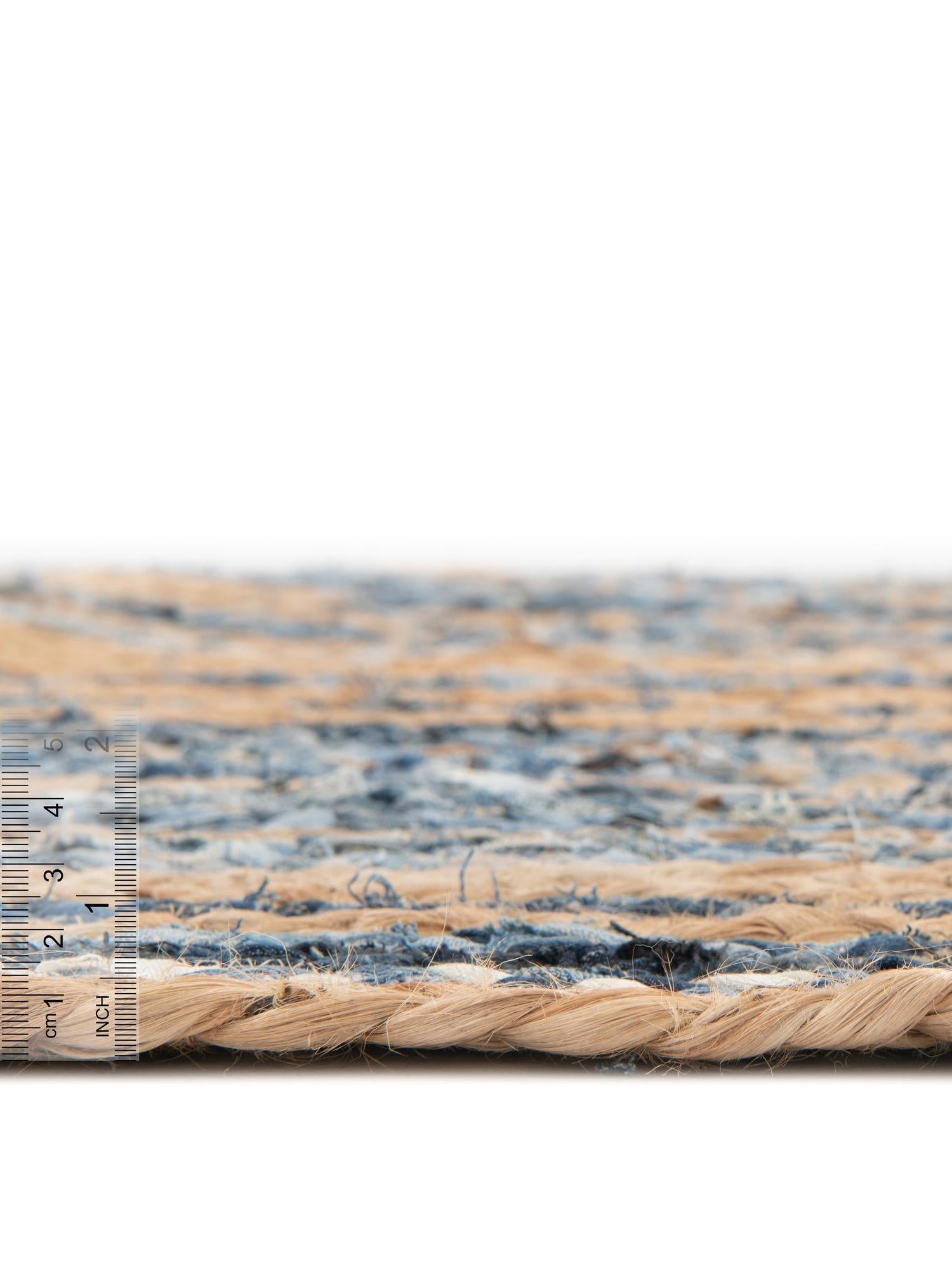 Blue and Natural 8' x 8' Braided Chindi Round Area Rug 100% Cotton Hand Braided Natural Eco-Friendly Boho Style Modern Carpet for Living Rooms Dining Office Dorm for Sale at Rug Engine