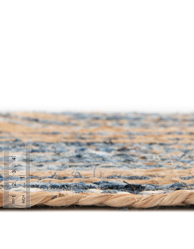 Blue and Natural 8' x 8' Braided Chindi Round Rug