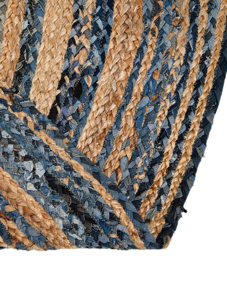 Blue and Natural 3' 3 x 3' 3 Braided Chindi Round Area Rug 100% Cotton Hand Braided Natural Eco-Friendly Boho Style Modern Carpet for Living Rooms Dining Office Dorm for Sale at Rug Engine