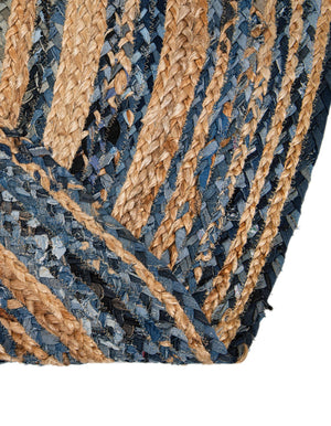 Blue and Natural 8' x 8' Braided Chindi Round Rug