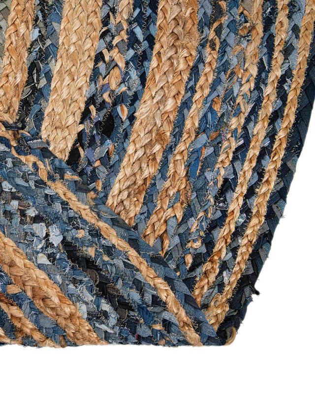 Blue and Natural 8' x 8' Braided Chindi Round Rug
