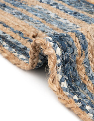 Blue and Natural 8' x 8' Braided Chindi Round Rug