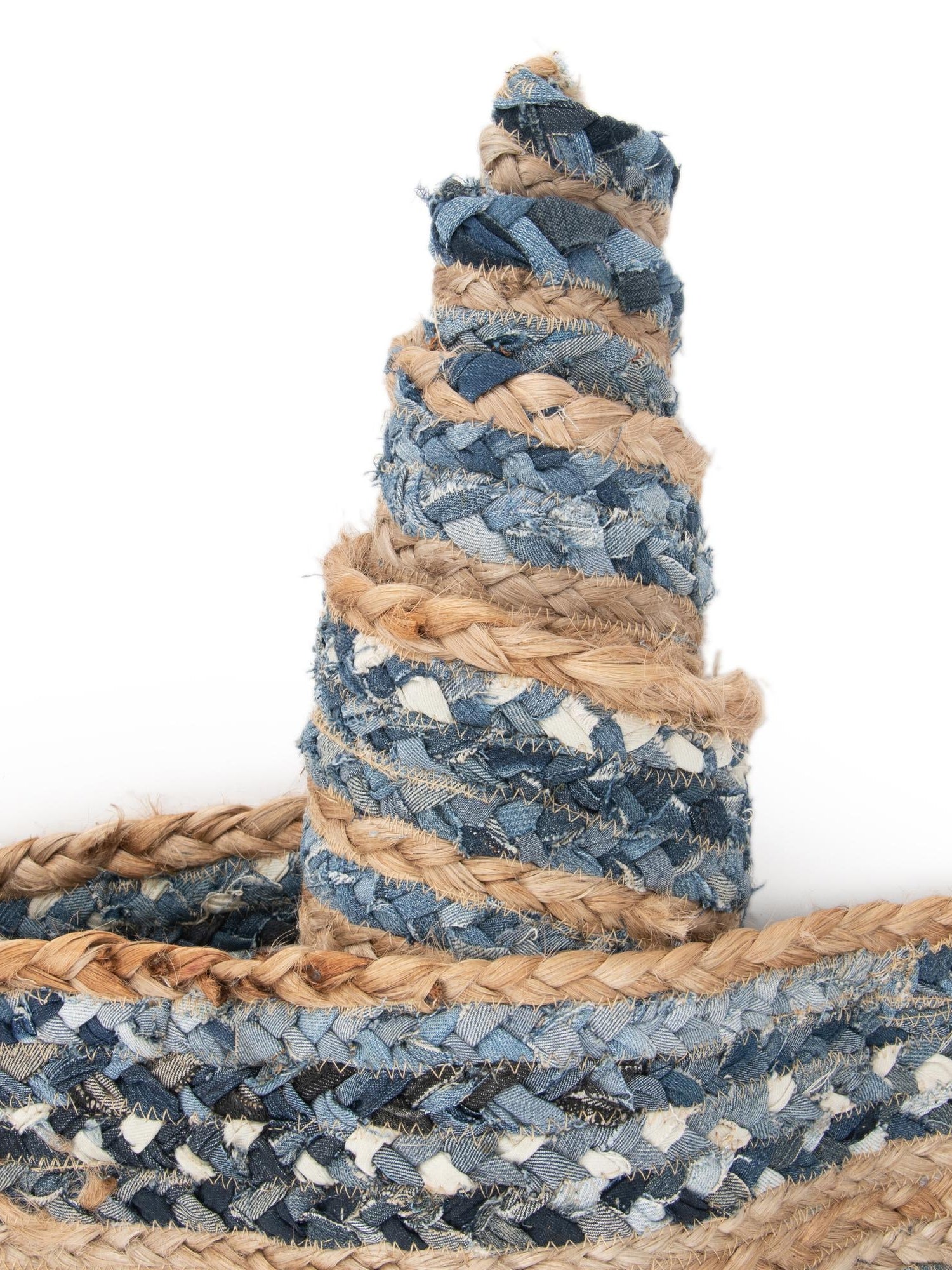 Blue and Natural 8' x 8' Braided Chindi Round Area Rug 100% Cotton Hand Braided Natural Eco-Friendly Boho Style Modern Carpet for Living Rooms Dining Office Dorm for Sale at Rug Engine