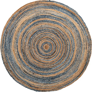 Blue and Natural 8' x 8' Braided Chindi Round Rug