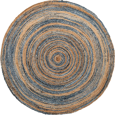 Blue and Natural 8' x 8' Braided Chindi Round Rug