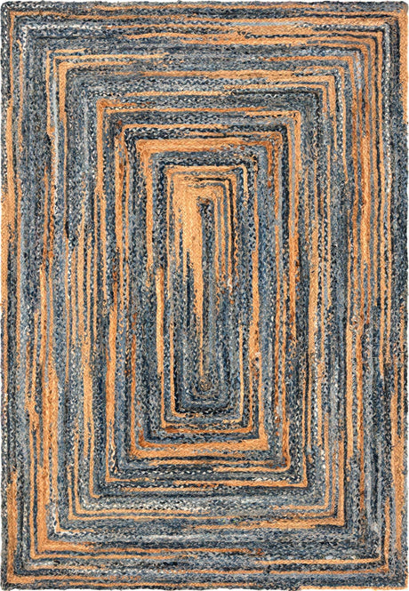 Blue and Natural 6' 1 x 9' Braided Chindi Rectangle Rug