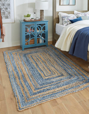 Blue and Natural 8' x 10' Braided Chindi Rectangle Rug