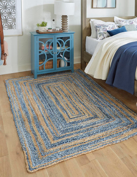 Blue and Natural 8' x 10' Braided Chindi Rectangle Rug