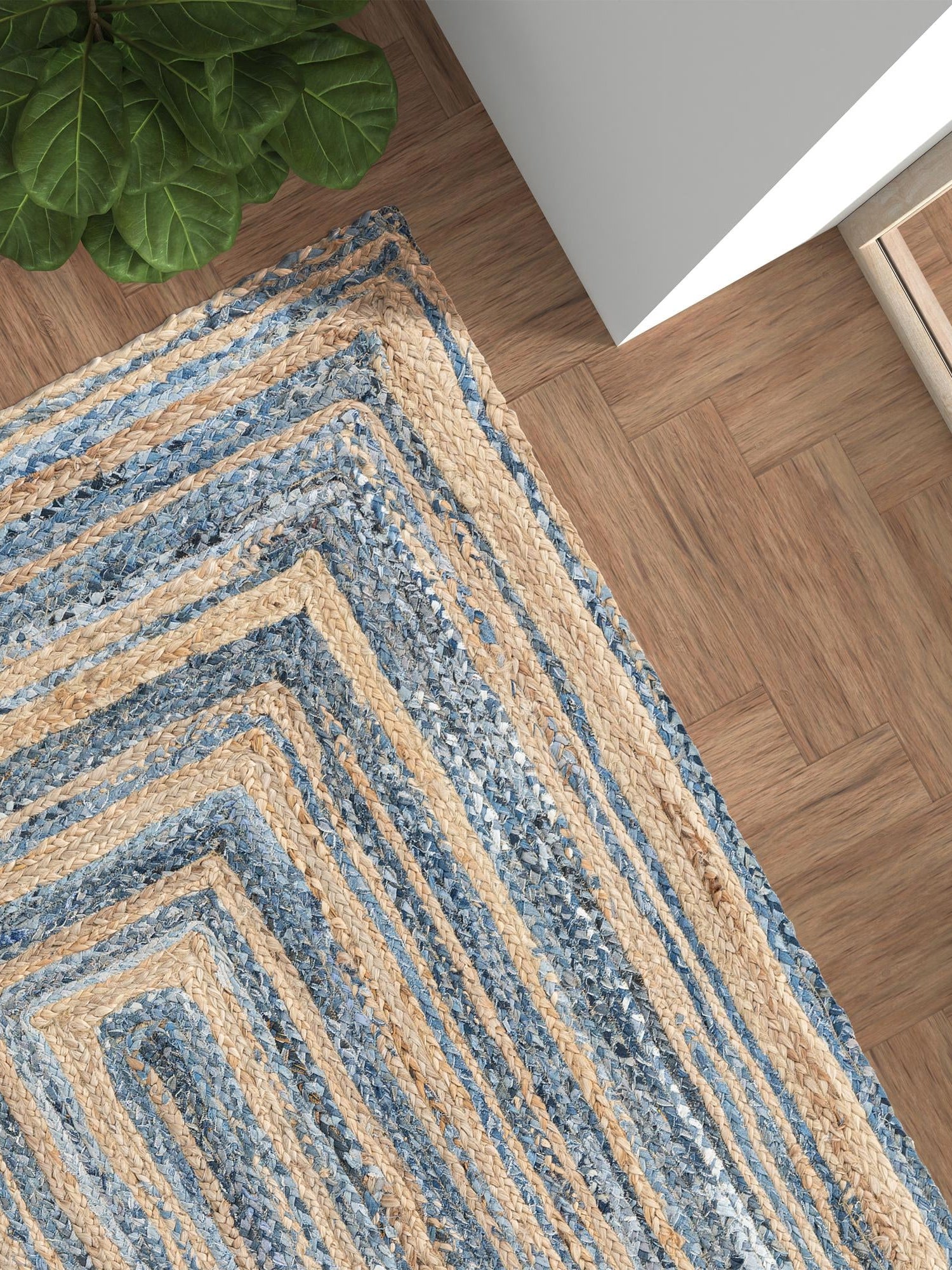 Blue and Natural 8' x 10' Braided Chindi Rectangle Area Rug 100% Cotton Hand Braided Natural Eco-Friendly Boho Style Modern Carpet for Living Rooms Dining Office Dorm for Sale at Rug Engine