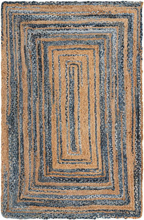Blue and Natural 5' 1 x 8' Braided Chindi Rectangle Rug