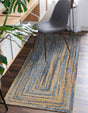 Blue and Natural 2' 6 x 6' 1 Braided Chindi Runner Rug
