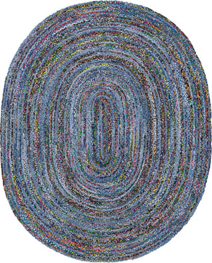 Blue and Multicolor 8' x 10' Braided Chindi Oval Rug