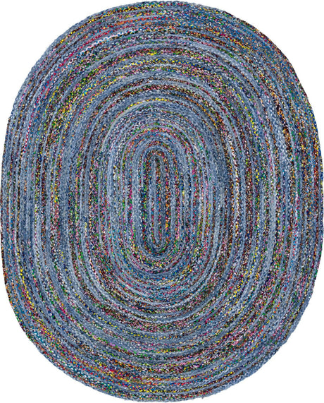 Blue and Multicolor 8' x 10' Braided Chindi Oval Rug