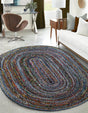 Blue and Multicolor 3' 3 x 5' 1 Braided Chindi Oval Rug