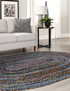 Blue and Multicolor 3' 3 x 5' 1 Braided Chindi Oval Rug