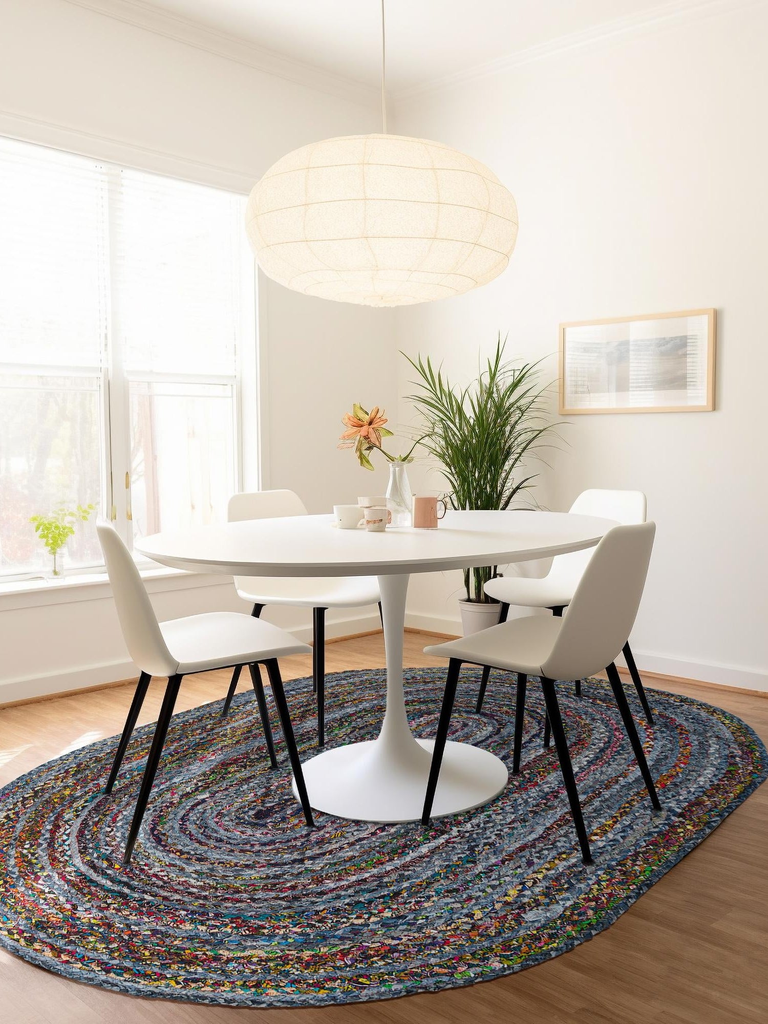 Blue and Multicolor 5' 1 x 8' Braided Chindi Oval Area Rug 100% Cotton Hand Braided Natural Eco-Friendly Boho Style Modern Carpet for Living Rooms Dining Office Dorm for Sale at Rug Engine